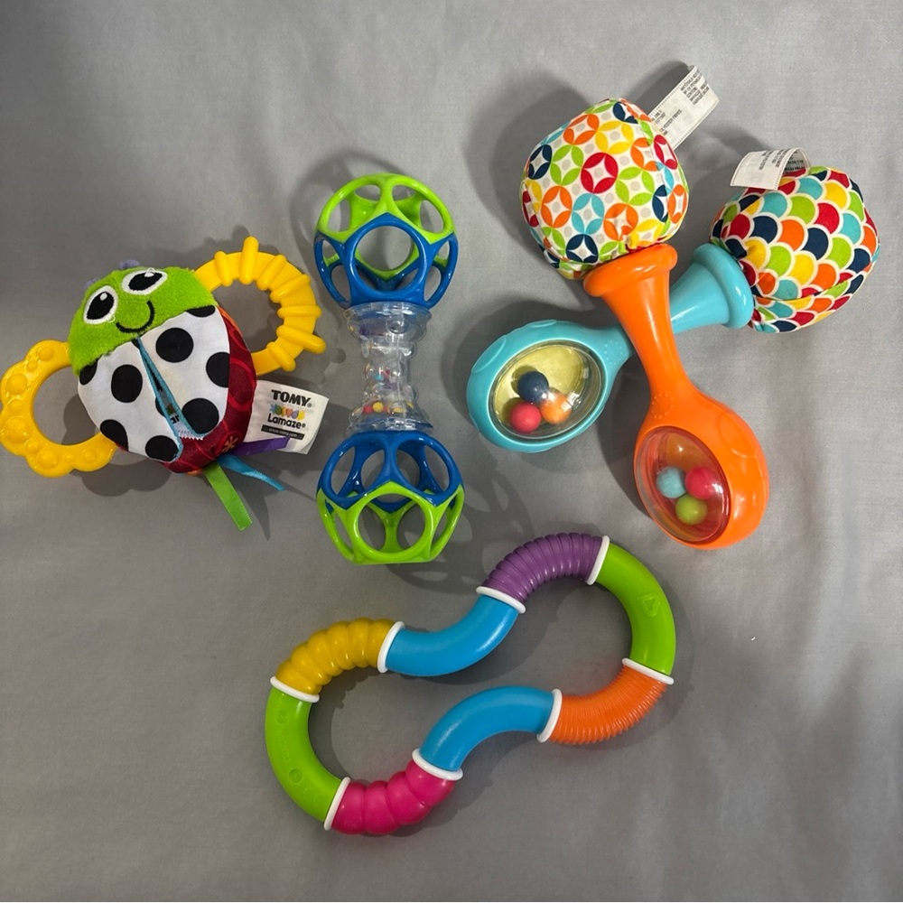 Baby Rattle & Sensory Toy Lot – Fisher-Price Maracas, Lamaze Butterfly, Oball